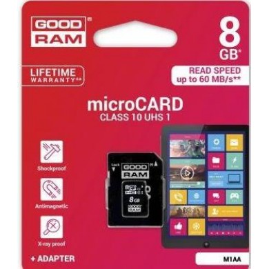 Карта памяти Goodram microSDHC 8GB Class 10 UHS I + adapter Карта памяти Goodram microSDHC 8GB Class 10 UHS I + adapter