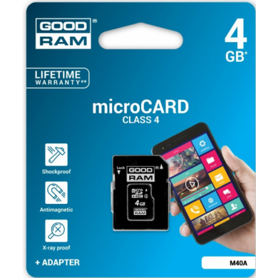 Карта памяти Goodram microSDHC 4GB Class 4 + adapter