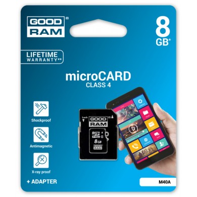 Карта памяти Goodram microSDHC 8GB Class 4 + adapter Карта памяти Goodram microSDHC 8GB Class 4 + adapter