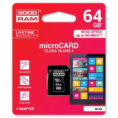 Карта памяти Goodram microSDXC 64GB Class 10 UHS I + adapter Карта памяти Goodram microSDXC 64GB Class 10 UHS I + adapter