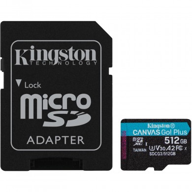 Карта памяти Kingston microSDXC 512GB Canvas Go Plus 170R A2 U3 V30 + SD адаптер Карта памяти Kingston microSDXC 512GB Canvas Go Plus 170R A2 U3 V30 + SD адаптер
