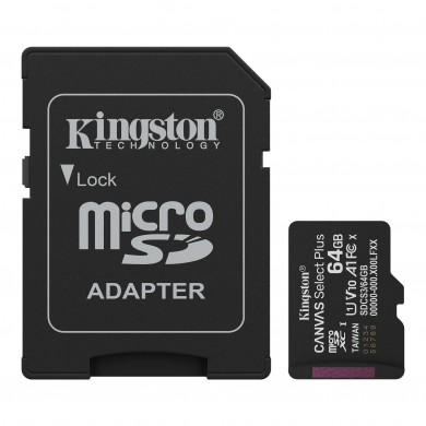 Карта памяти Kingston microSDXC 64GB C10 UHS-I A1 V10 R100MB/s + SD адаптер